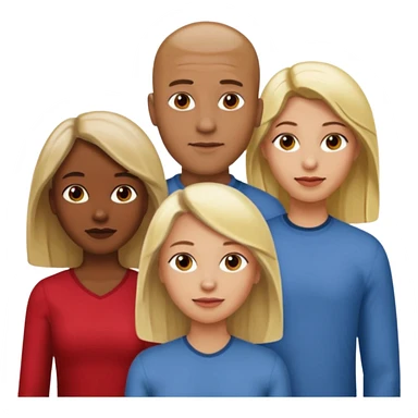 one male medium dark skin tone no hair and one woman light skin tone blonde highlights shoulder length hair and one woman light skin tone deep red long hair three people total sticker