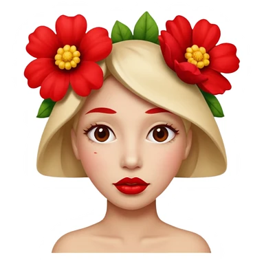 Create an emoji that lips are big, red, shiney and have flower on her head sticker