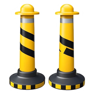 Two reflector-equipped traffic bollards with a caution tape stretched between them, marking a restricted or blocked area sticker