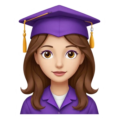beautiful  woman normal skin with more wavy more longuer brown hair and hazel eyes with purple school hat sticker