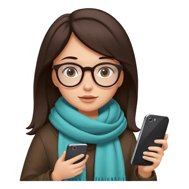 Fille châtain foncé avec lunettes. Elle porte une grosse écharpe. Elle est sur dans un toilettes. Téléphone en main sticker