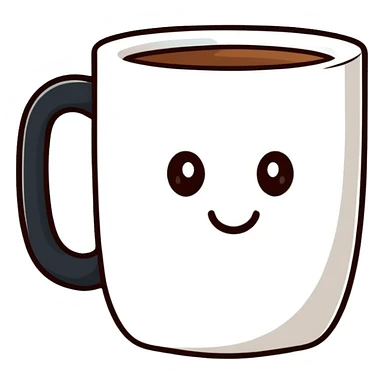 coffee mug with a cute face, cartoonish sticker style sticker