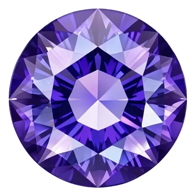 Faceted round tanzanite with deep violet-blue tones and holographic sparkle sticker