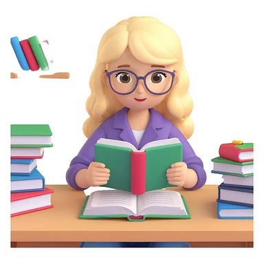 cute blonde girl reading books studying teen no scenery  sticker