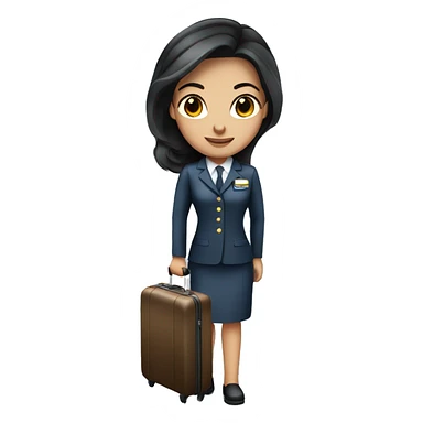 long dark hair brown eyed girl flight attendant holding suitcase sticker