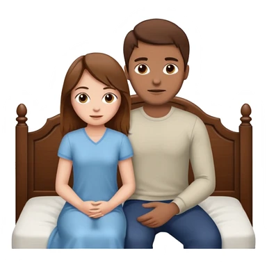 A brown-haired girl and a brown-haired man. They are both on a bed. The girl is sitting on the man.she is sitting on a man . they are in a sex position sticker