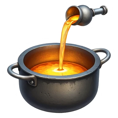 The crucible pours out metal, pixels. sticker