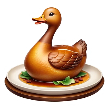 Cinematic Realistic Peking Duck Dish Emoji, depicted with crispy, roasted duck with glistening skin and succulent meat, rendered with rich textures and dramatic, appetizing lighting. sticker