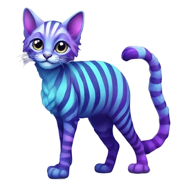 Colorful vernid fantasy creature LiLaiRa Kamirah Falvie whiskers paws full body purple blue gradient stripes braided tail feline sticker