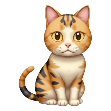 full body calico tabby cat with skinny head and fat body with an anxious face sticker