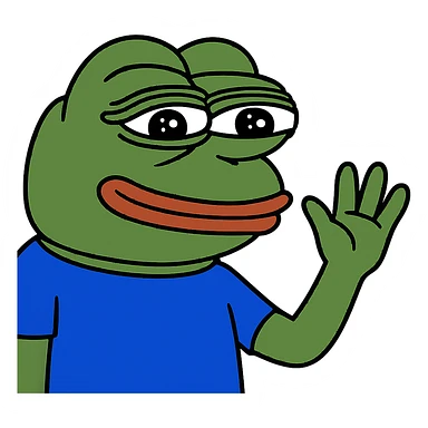 Remove the background, keep only Pepe the Frog waving with no background, transparent background. sticker