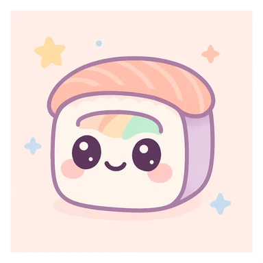 adorable sushi roll with blushing cheeks, kawaii style, big eyes, soft color palette sticker
