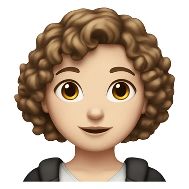 white girl with short curly brown hair with white and black cat   sticker