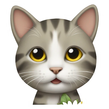 Small cute little cat offering a sunflower  sticker