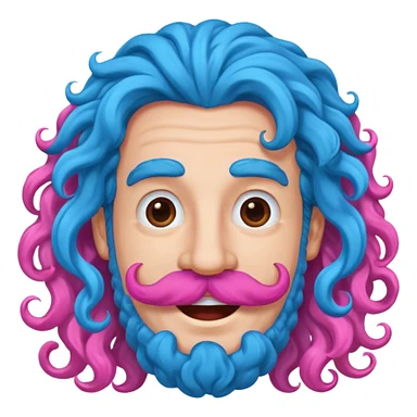 man with very curly long blue hair pink big mustache  sticker