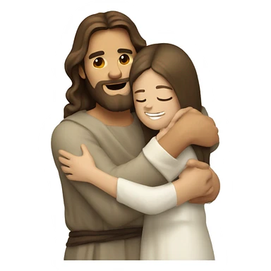Jesus hugging light brunette Young woman sticker