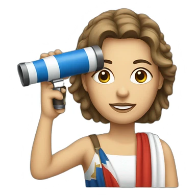Woman with Greek flag and telescope sticker