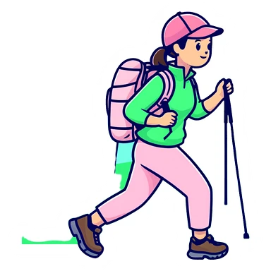 woman hiking wearing light pink clothes sticker