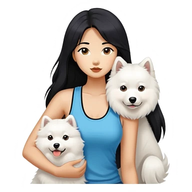 a asiatic girl in the tank top with long black  hair and a samoyed sticker