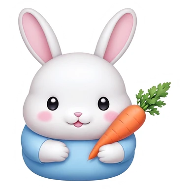 A fat bunny character in Sanrio style, large head with big round eyes, blushing cheeks, small mouth, minimal facial features, tiny spikes, pastel pink and blue colors, clean bold outlines, rounded shapes sticker