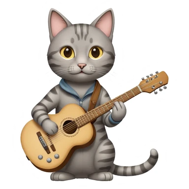 thin grey cat play guitar, long full body sticker