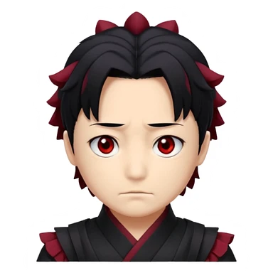 Tanjiro Kamado has a kind, yet determined, appearance with ruffled, black hair that has red/burgundy tips. His most prominent facial features are his wide, dark red eyes and a distinctive scar on the top left of his forehead. sticker