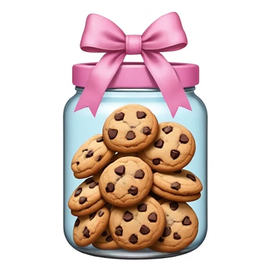 Pink jar of chocolate chip cookies with a bow in middle sticker