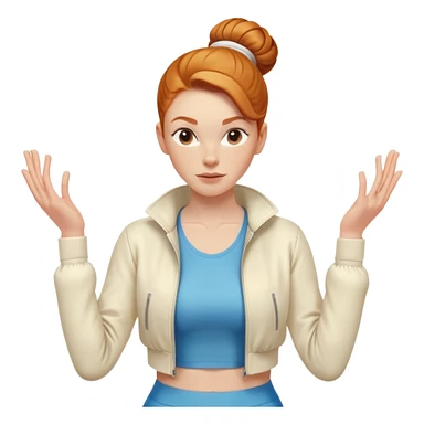 Clean girl Ginger girl aerobics with cream jacket middle part slick back bun sticker