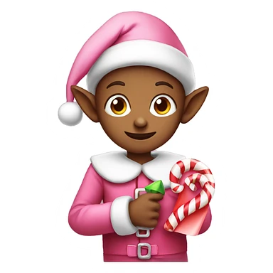 pink elf holding candy cane sticker