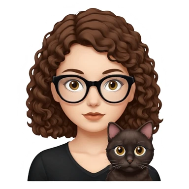 white girl with chest-length brown curls and black cat-eye glasses sticker