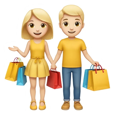 HAPPY SMILEY FACE EMOJI BOY AND GIRL WITH HANDS AND FEET WITH SHOPPING BAGS IN EACH HAND sticker