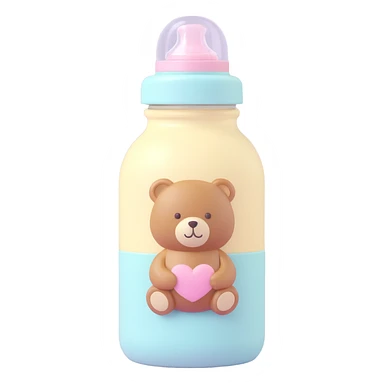 cute adult baby bottle, pastel colors, soft and welcoming, subtle heart or teddy bear accent, no text sticker