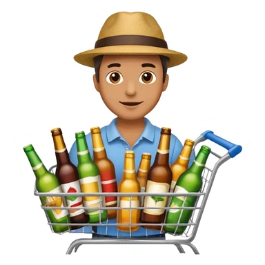 man with a shopping cart full of beers and wines sticker