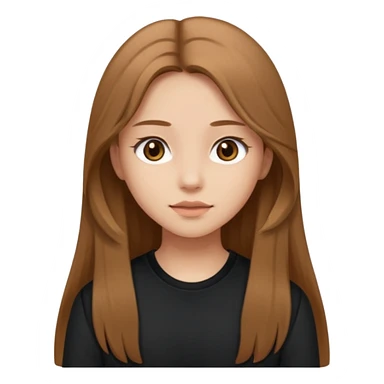 Create a girl with light brown long hair and brown eyes with soft face features wearing black clothes sticker