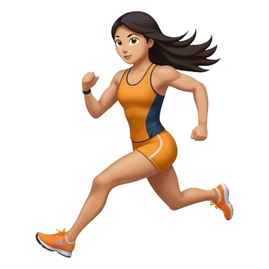 sexy and fully nude, asian muscled girl with long dark hair, running, nude feet sticker