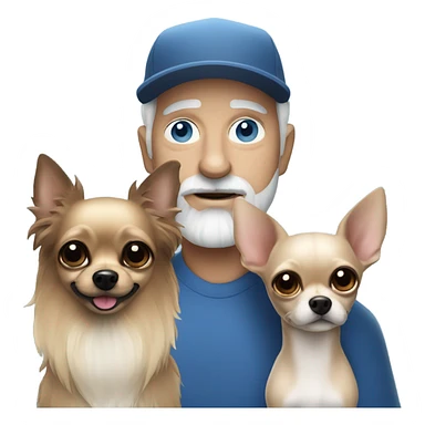 Blue eyed Old man with goatee beard ball cap holding long haired black chihuahua sticker