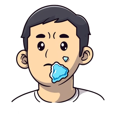 Person holding ice on swollen cheek, painful expression sticker