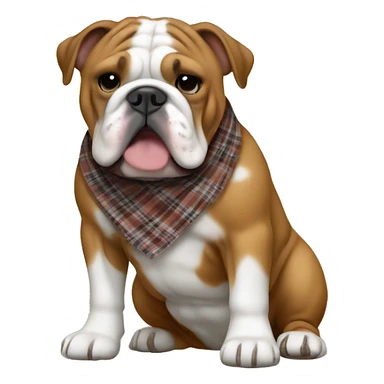 Brown English bulldog with plaid bandana sticker