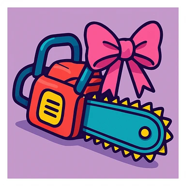 a chainsaw with a pink bow, visually appealing style, vibrant colors, detailed, artistic sticker
