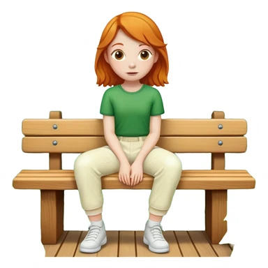 Green trees ginger girl sitting on bench wearing cream pants sticker