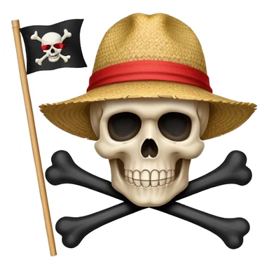 Fait moi ce drapeau 🏴‍☠️ a l'identique et met lui sur la tête de mort un chapeau de paille avec un fil rouge sticker