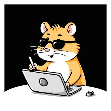 unique, colorful, hand-drawn, modern, realistic hamster with cool glasses, creating a design or making animations, showing creative action, solid black background, illustrated in Procreate on an iPad, not kiddish sticker