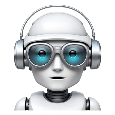 White robot with cyberpunk glasses, AI, futuristic sticker