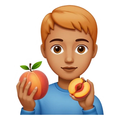 Touching the halved peach with a finger. sticker
