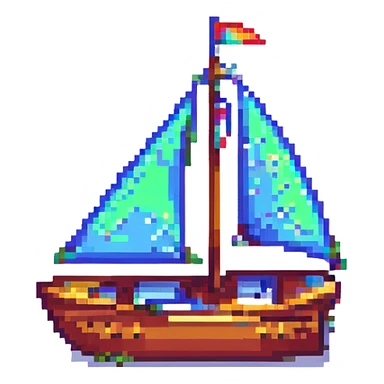 pixel art sailboat, simple, bright colors, no text sticker
