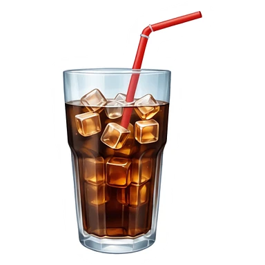 a glass filled with coke and ice cubes with a straw in the glass sticker