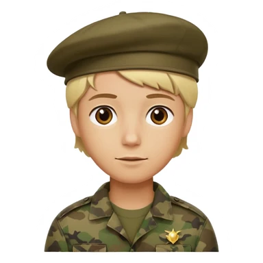 a soldier with short blonde hair in camo man in a beret  sticker