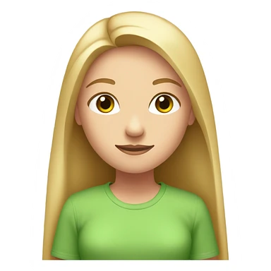 Emoji of a girl with blonde straight long hair and small green eyes, wearing a pink t-shirt. with brown neat eyes. in the style of beauty, meditation, etc. sticker