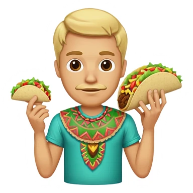 blonde man with tiki shirt holding taco sticker