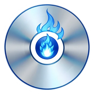 A minimalist CD disc with a subtle fire design, blue flames sticker